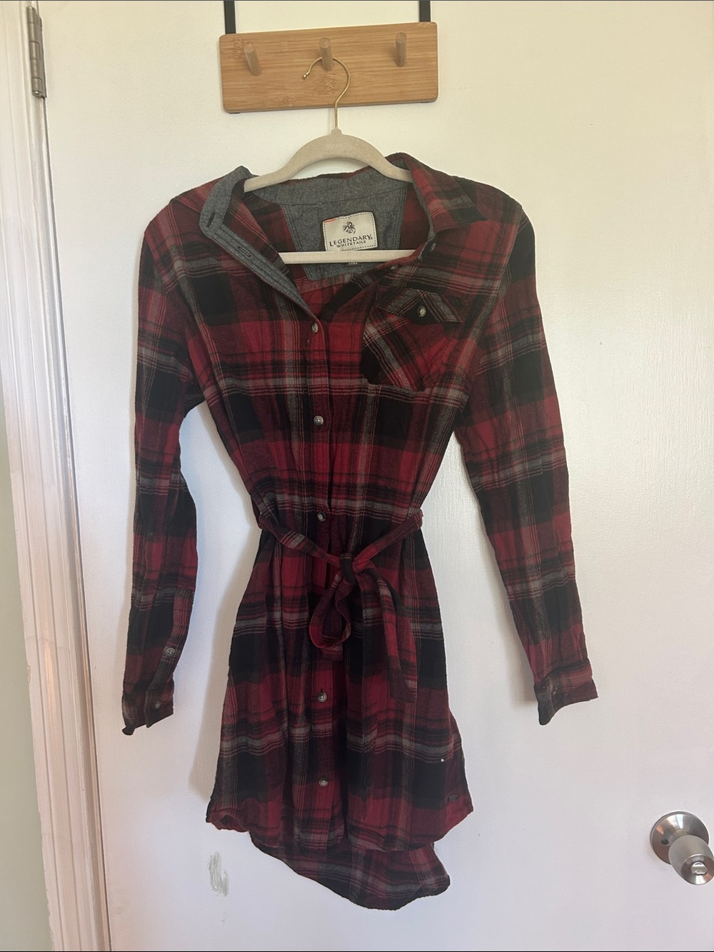 Legendary Whitetails Red and Black Plaid Long-Sleeve Shirt Dress with Tie Waist